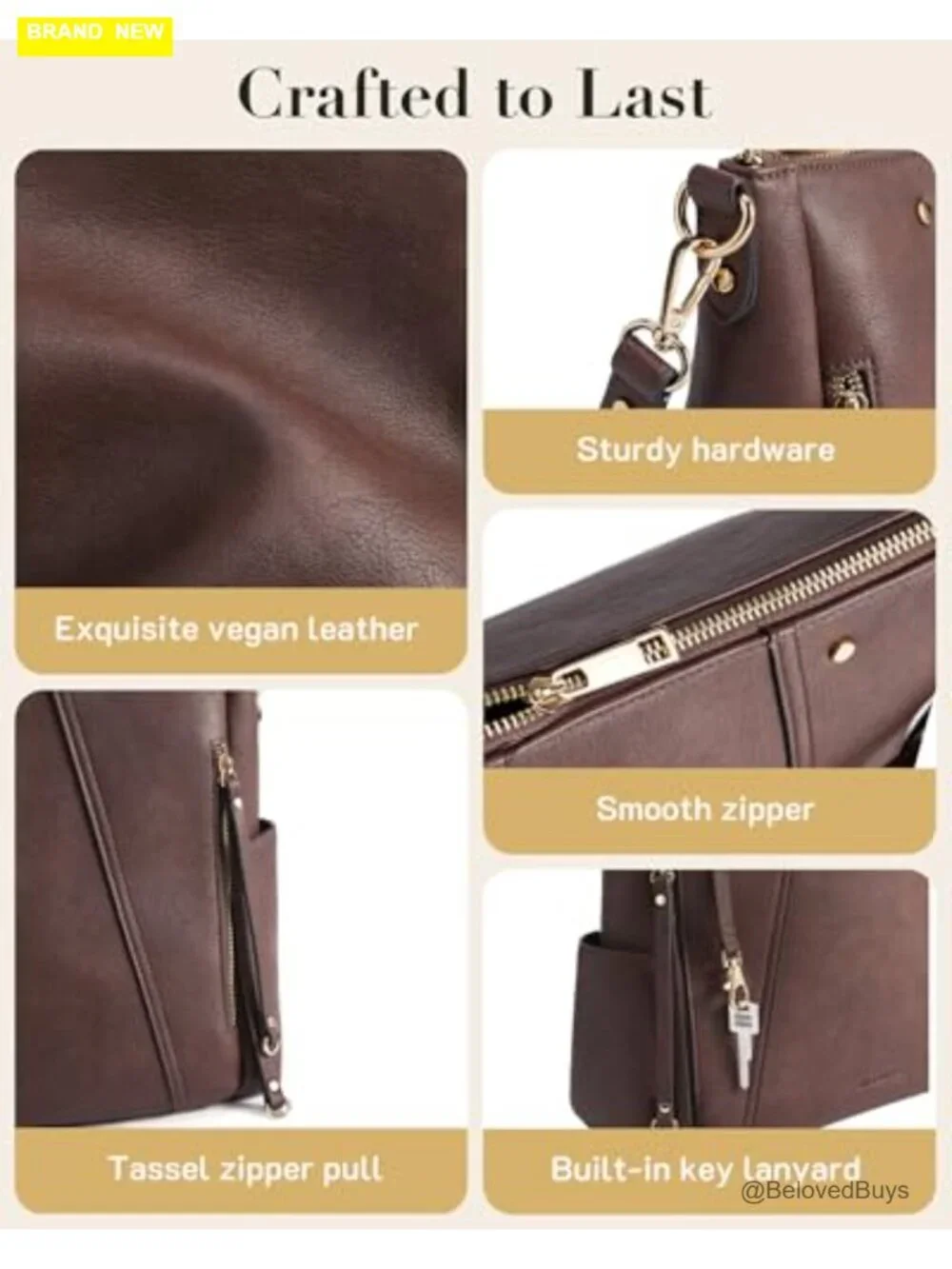 Vegan Leather Hobo Bag Crossbody Purse with Multiple Pockets
